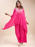 Tikhi Imli Magenta Pink colour georgette kaftan with white thread embroidered Co-ord Set