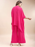 Tikhi Imli Magenta Pink colour georgette kaftan with white thread embroidered Co-ord Set