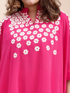 Tikhi Imli Magenta Pink colour georgette kaftan with white thread embroidered Co-ord Set