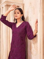Burgundy color silk blend with sequence embroidered top and trouser cordset