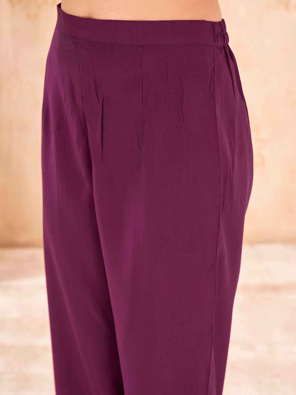 Burgundy color silk blend with sequence embroidered top and trouser cordset