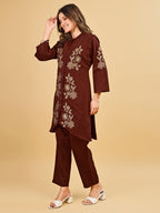 Tikhi Imli Brown color silk blend with zari embroidered tunic and trouser Co-ord Set