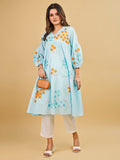 Tikhi Imli Sky color pure cotton with multi thread embroidered tunic and trouser Co-ord Set