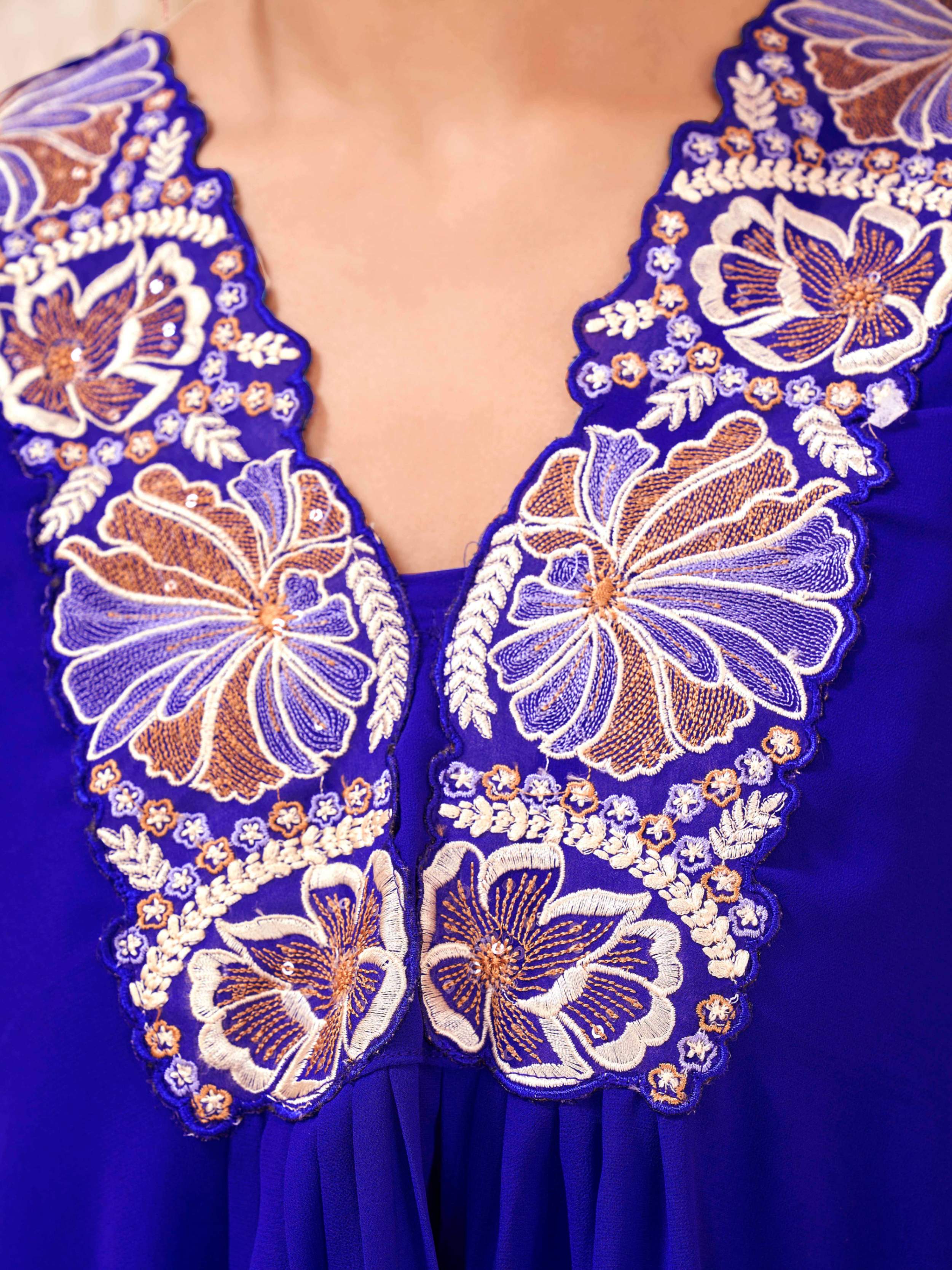 Royal blue color georgette with thread & sequence embroidered kaftan & plazzo cordset