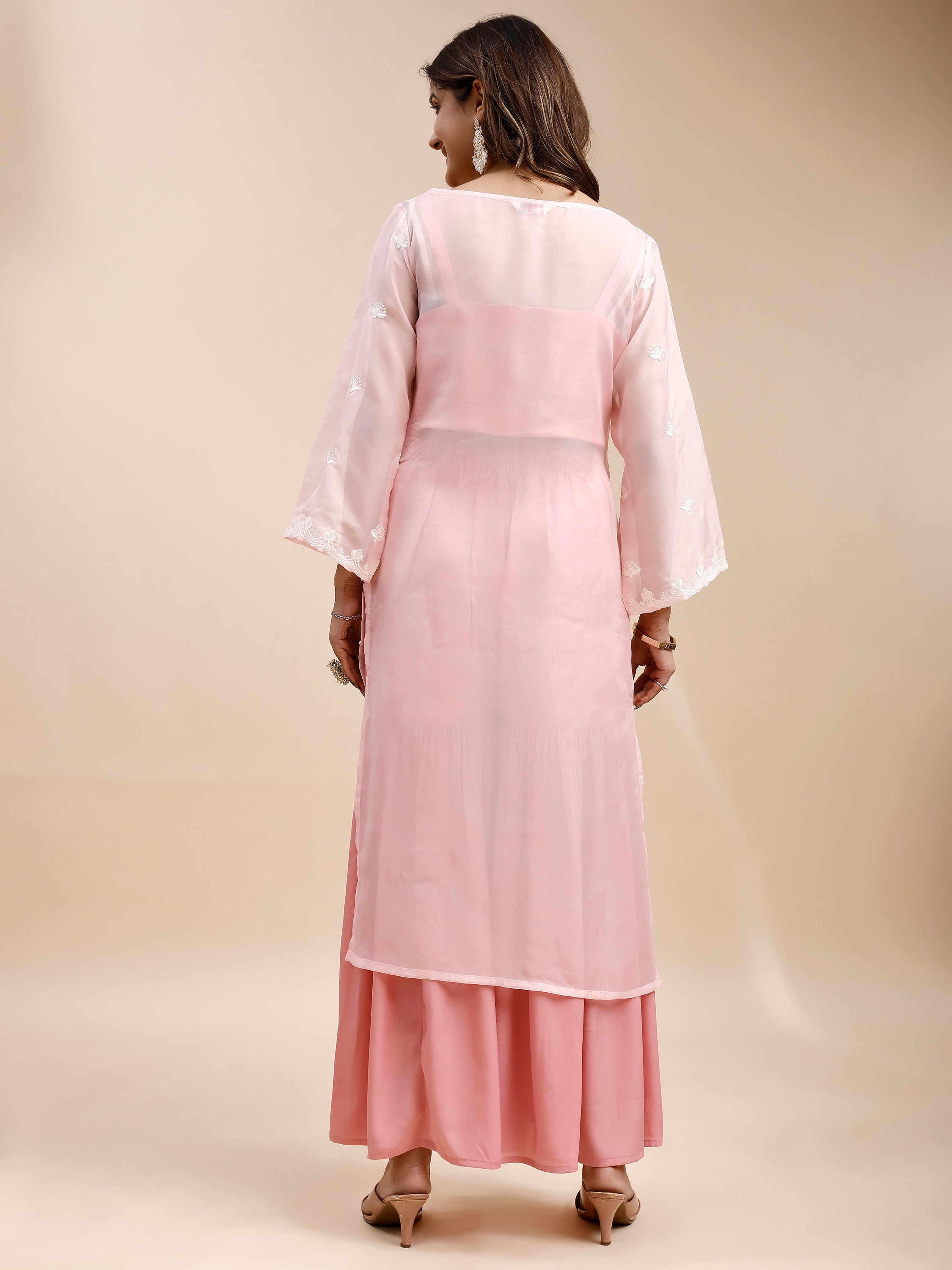 Tikhi Imli Pink color silk blend with thread work embroidered three pcs Co-ord Set