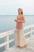 Sleeveless Halter Neck Red Kurti with Sharara and Stylised Back Dori Design