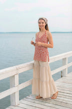 Sleeveless Halter Neck Red Kurti with Sharara and Stylised Back Dori Design
