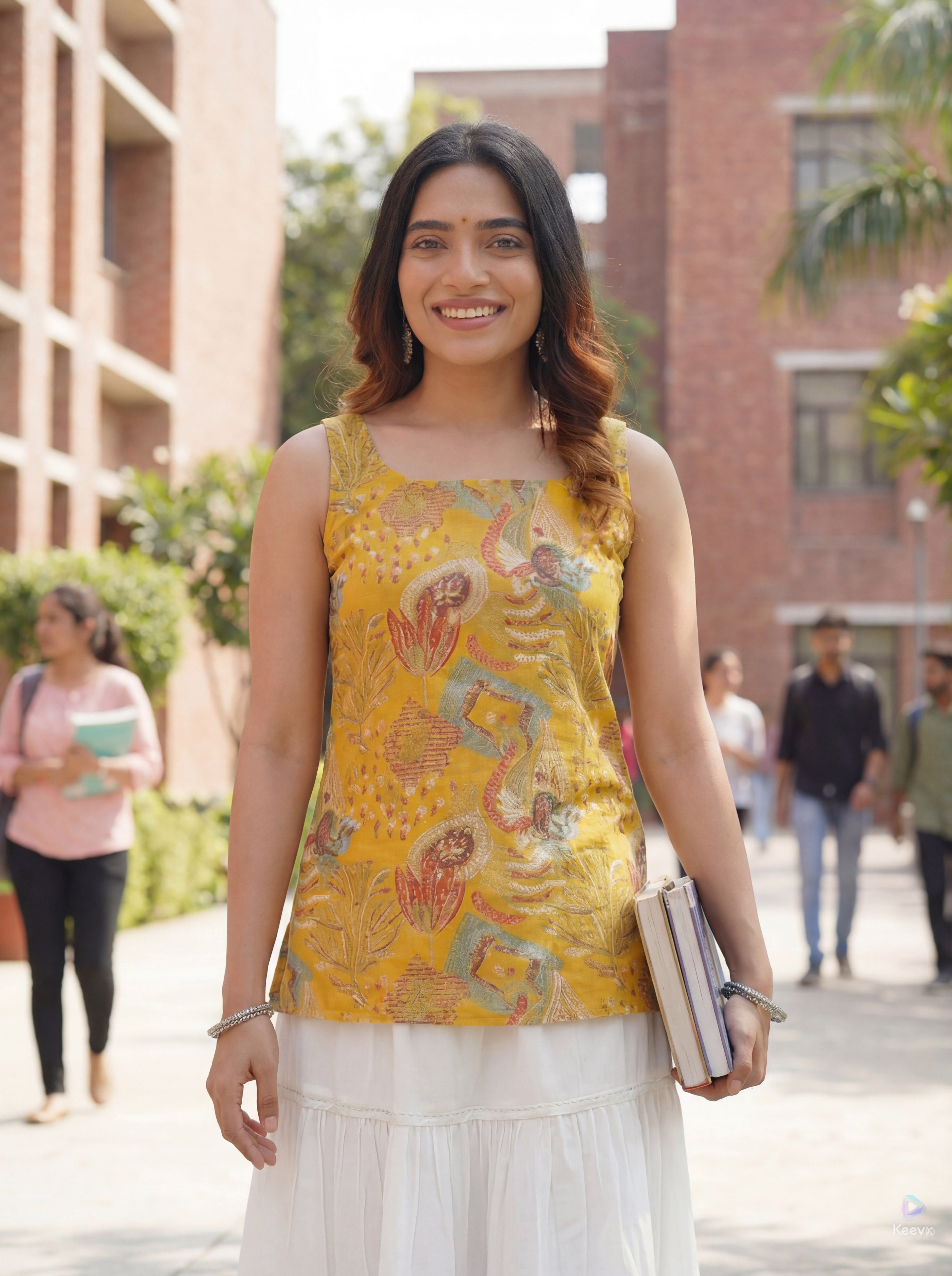 Sleeveless Yellow Cotton Kurti with Layered Gotta Patti Skirt and stylised Back Dori Design