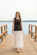 Sleeveless Black Cotton Kurti with Layered Gotta Patti Skirt and stylised Back Dori Design