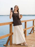 Sleeveless Black Cotton Kurti with Layered Gotta Patti Skirt and stylised Back Dori Design