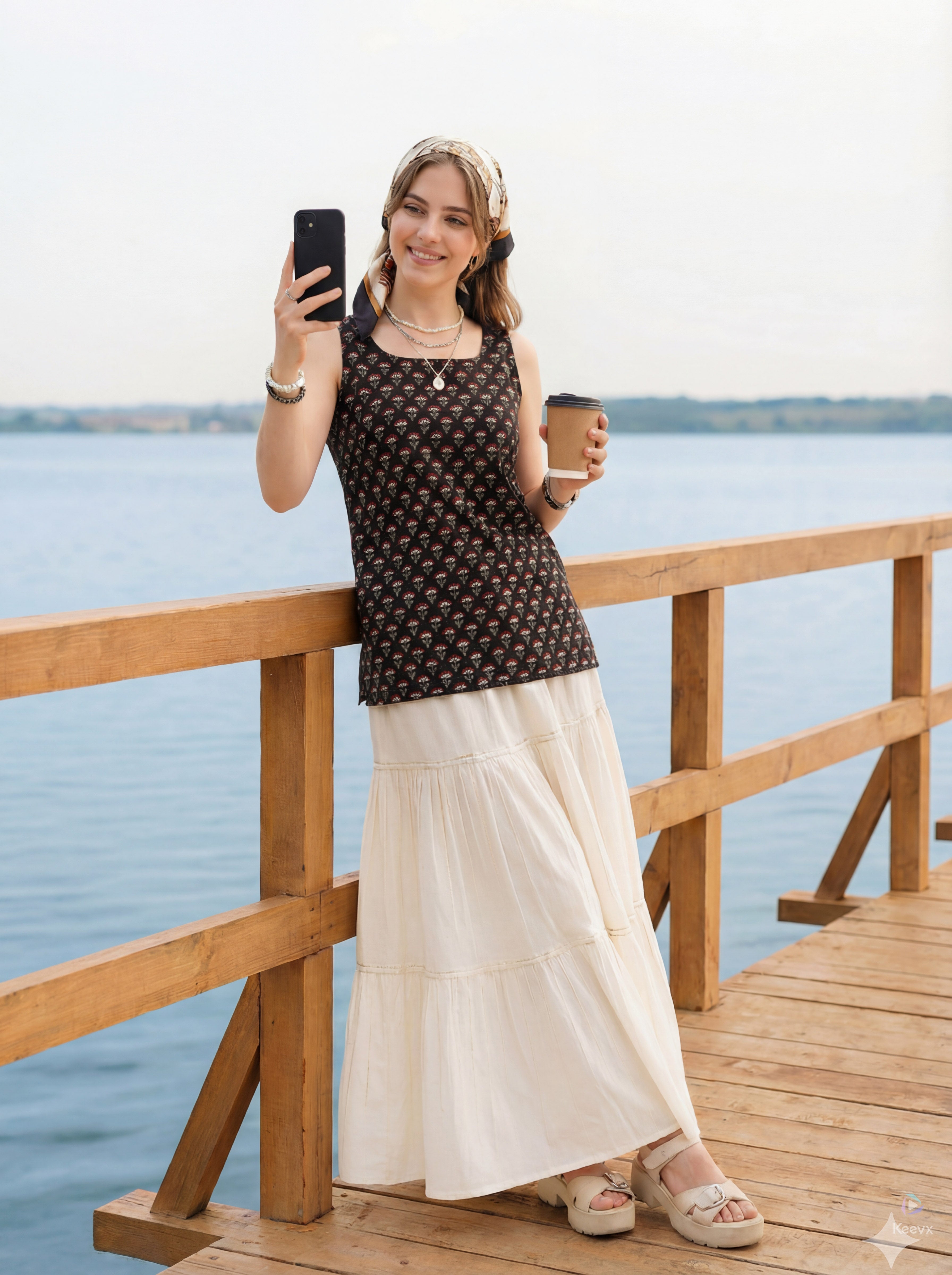 Sleeveless Black Cotton Kurti with Layered Gotta Patti Skirt and stylised Back Dori Design