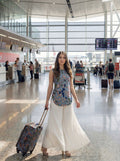 Sleeveless Denim Blue Corset Style Kurti with Palazzo and stylised Back Dori Design