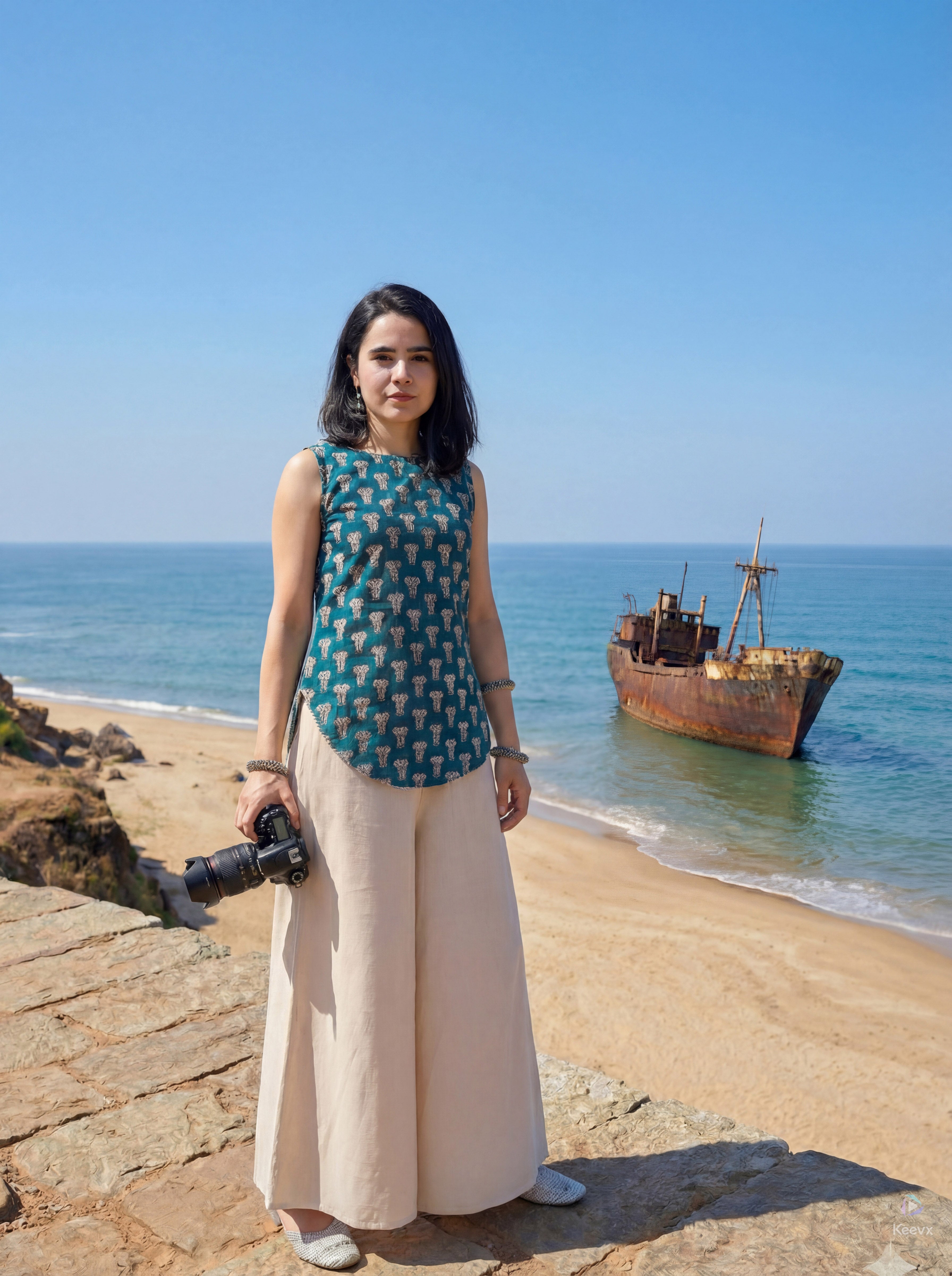Sleeveless Teal Blue Corset Style Kurti with Palazzo and stylised Back Dori Design