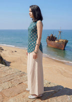 Sleeveless Teal Blue Corset Style Kurti with Palazzo and stylised Back Dori Design