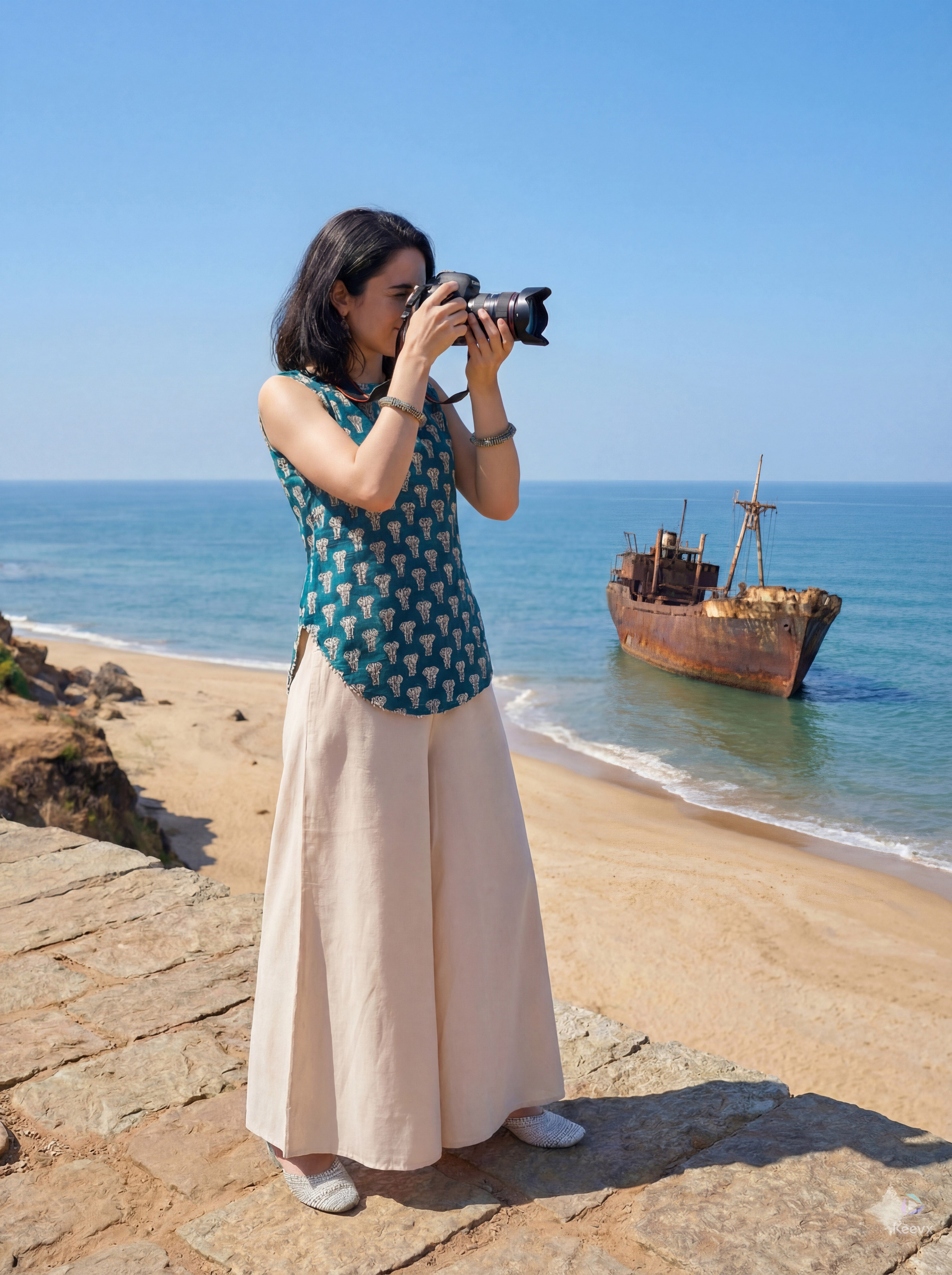 Sleeveless Teal Blue Corset Style Kurti with Palazzo and stylised Back Dori Design