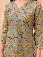 Gray color pure cotton with jal printed tunic & printed farsi salwar co-ord set