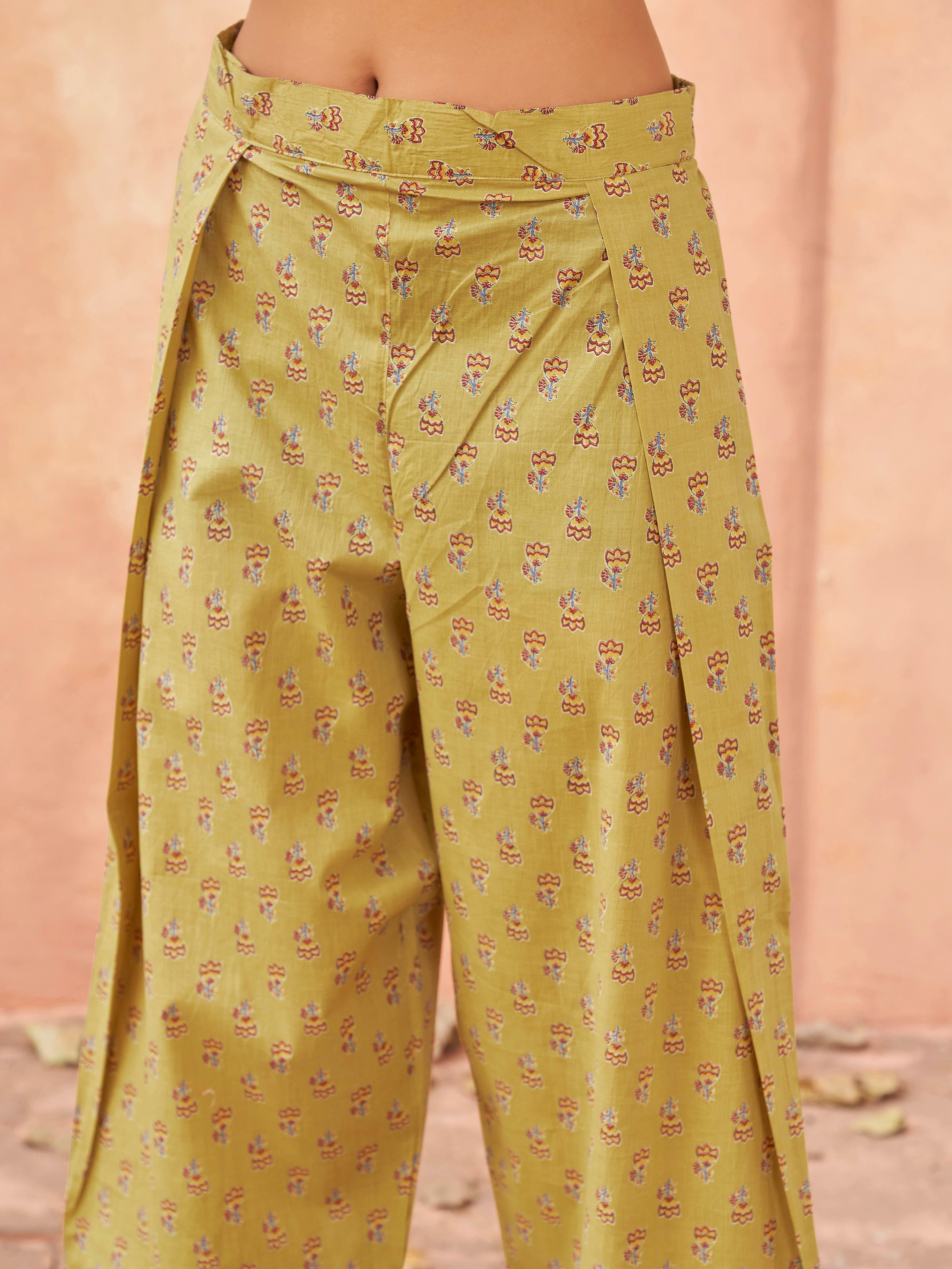 Gray color pure cotton with jal printed tunic & printed farsi salwar co-ord set