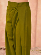 Olive green color pure cotton with printed tunic & solid farsi salwar co-ord set