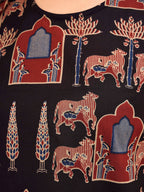 Black color pure cotton animal motif printed a-line tunic & solid sarara cordset