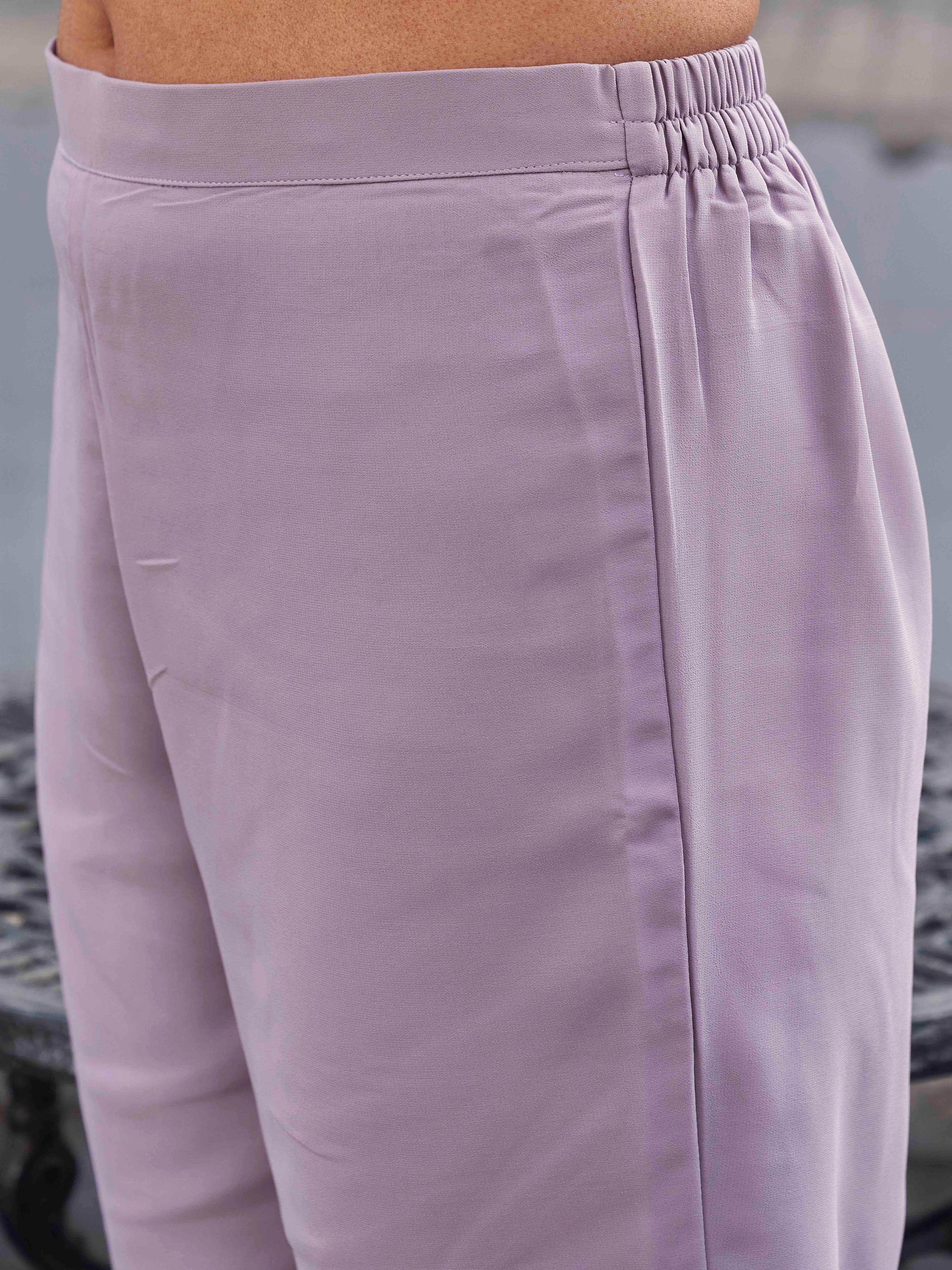 Mauve Anarkal Flared Kurta Set With Sequinns Dupatta