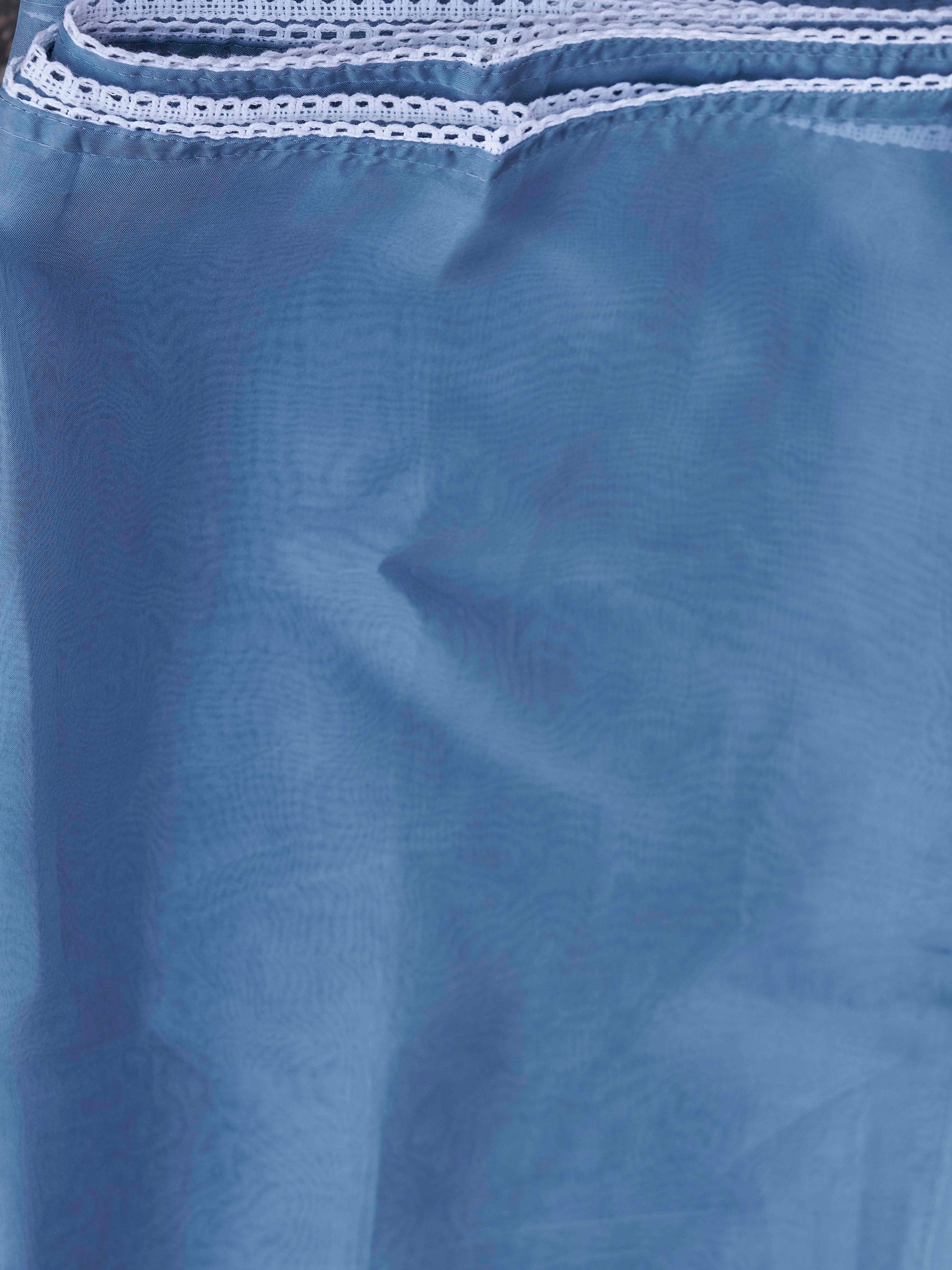 Blue Cotton Blend With White Thread Work Kurta Set