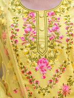 Yellow Cotton With Multi Thread Embroidered Kurta Set