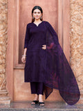 Dark Purple Cotton Blend With Tonal Thread Embroidered Kurta Set