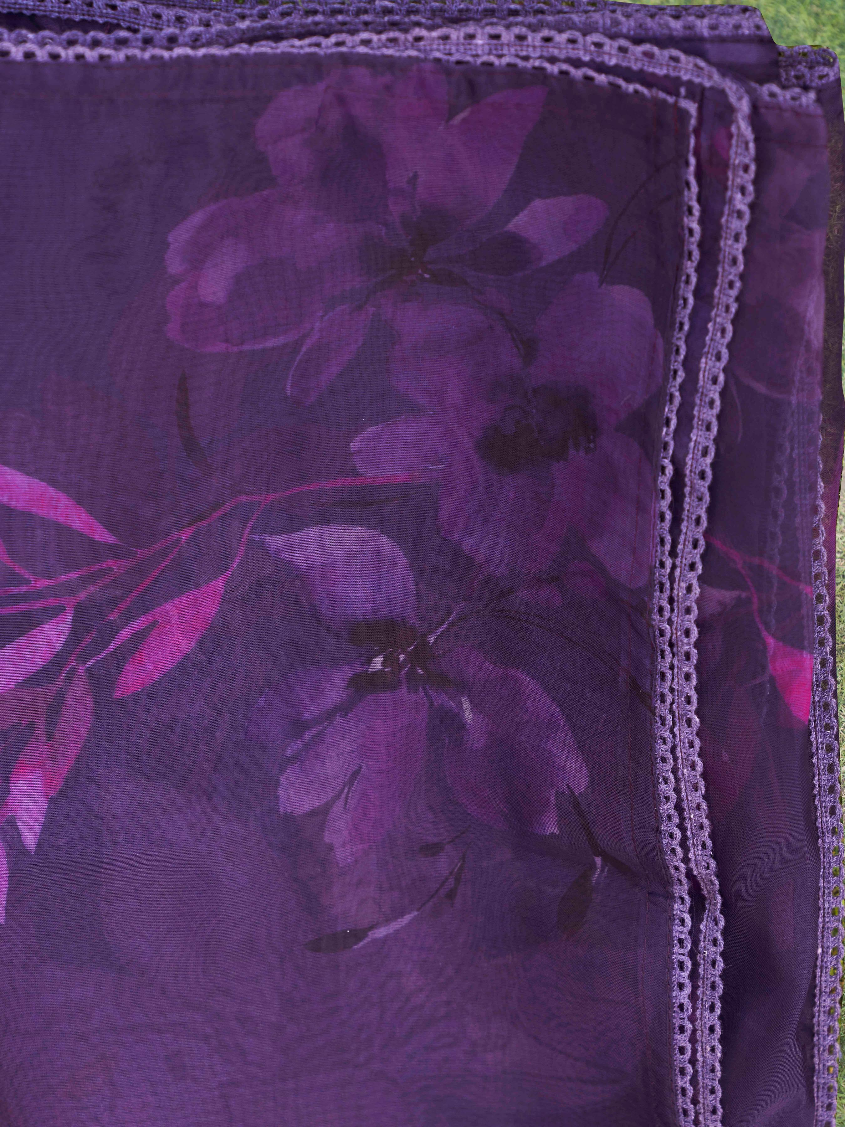 Dark Purple Cotton Blend With Tonal Thread Embroidered Kurta Set
