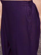 Dark Purple Cotton Blend With Tonal Thread Embroidered Kurta Set