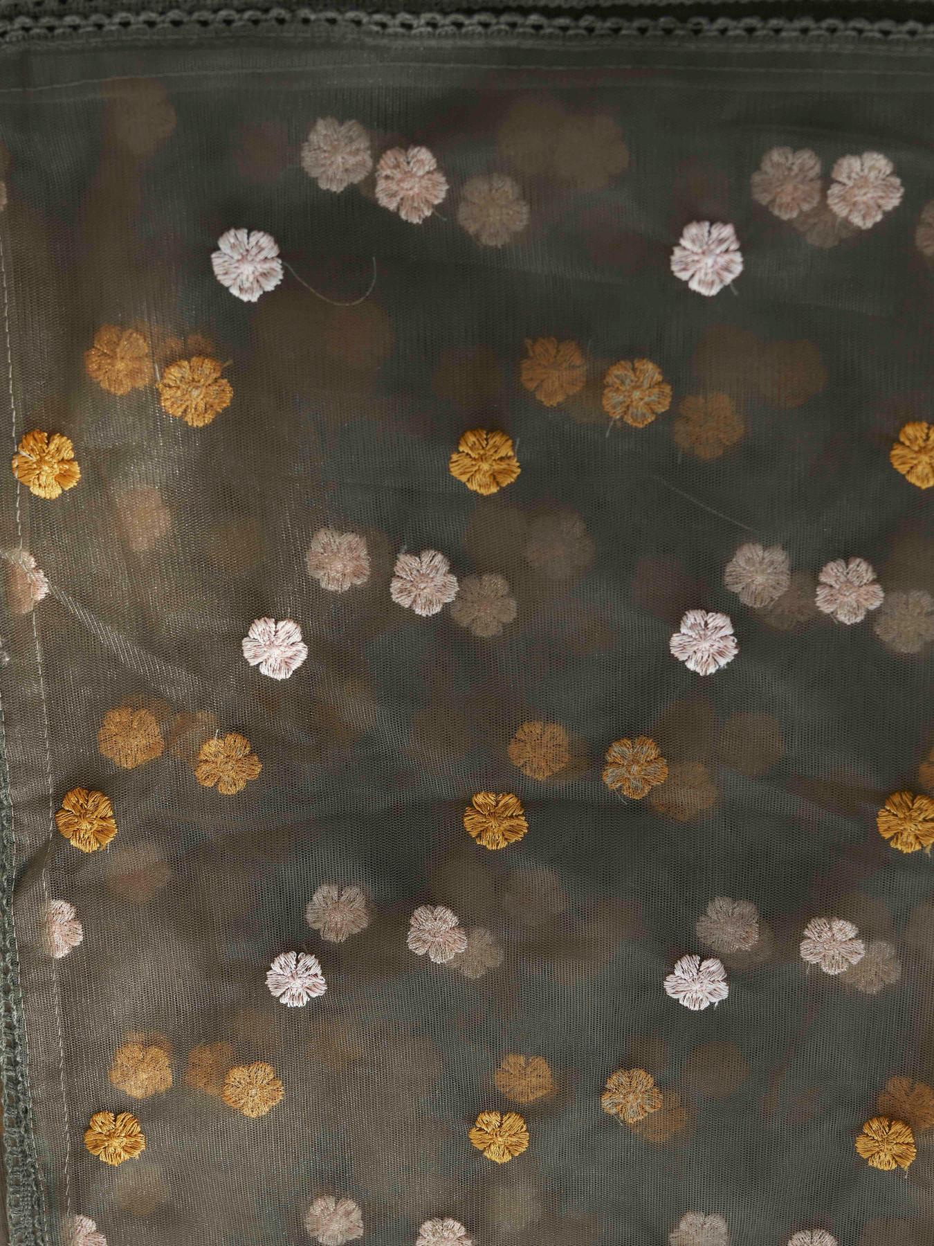 BROWN COLOR SILK BLEND WITH FLORAL THREAD EMBROIDERED V-NECK STRAIGHT KURTA SET