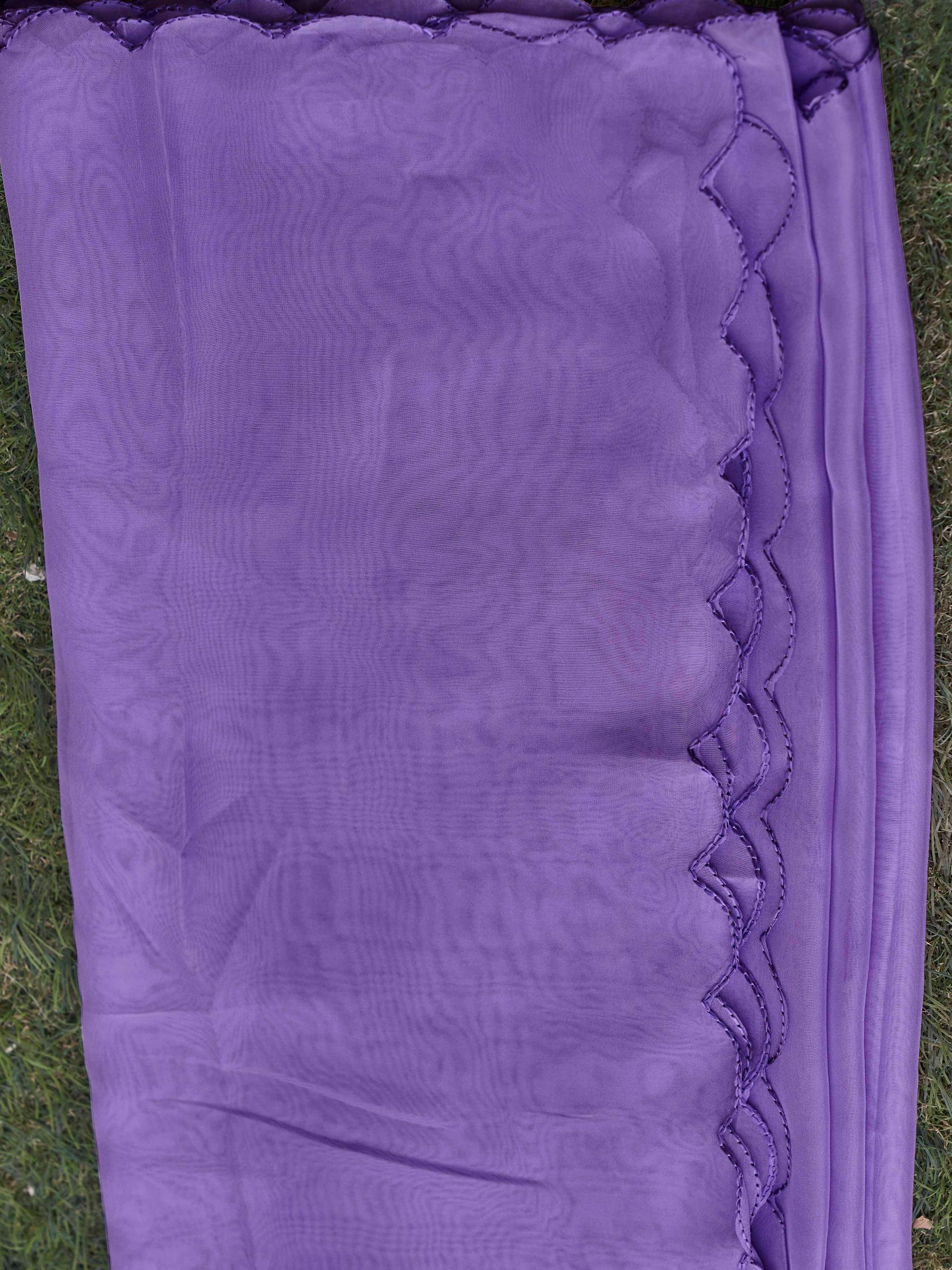 Lavender Organza With Tonal Thread Embroidery Round Neck Straight Kurta Set