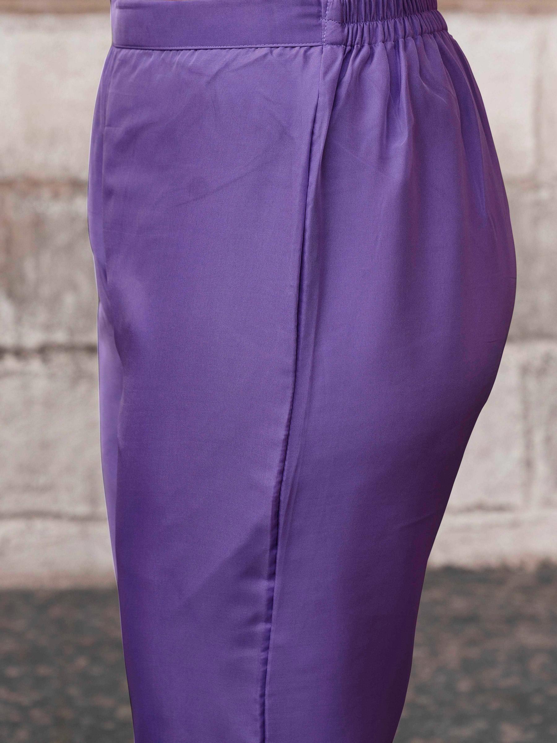 Lavender Organza With Tonal Thread Embroidery Round Neck Straight Kurta Set