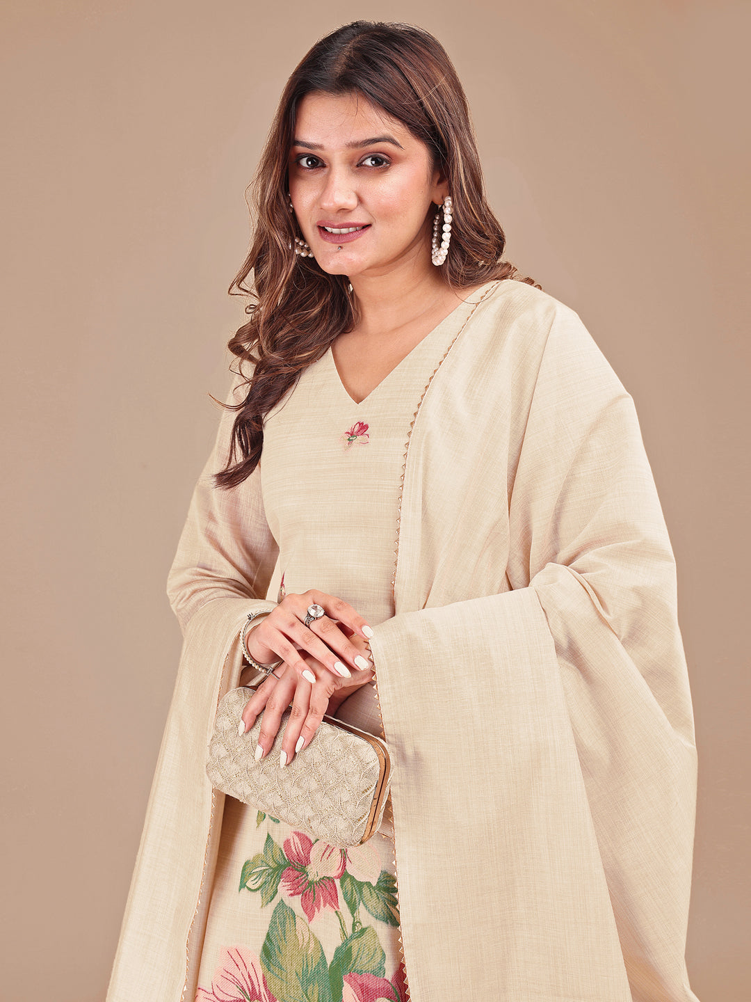 Off White Stylized Weaving Pattern Kurta Set