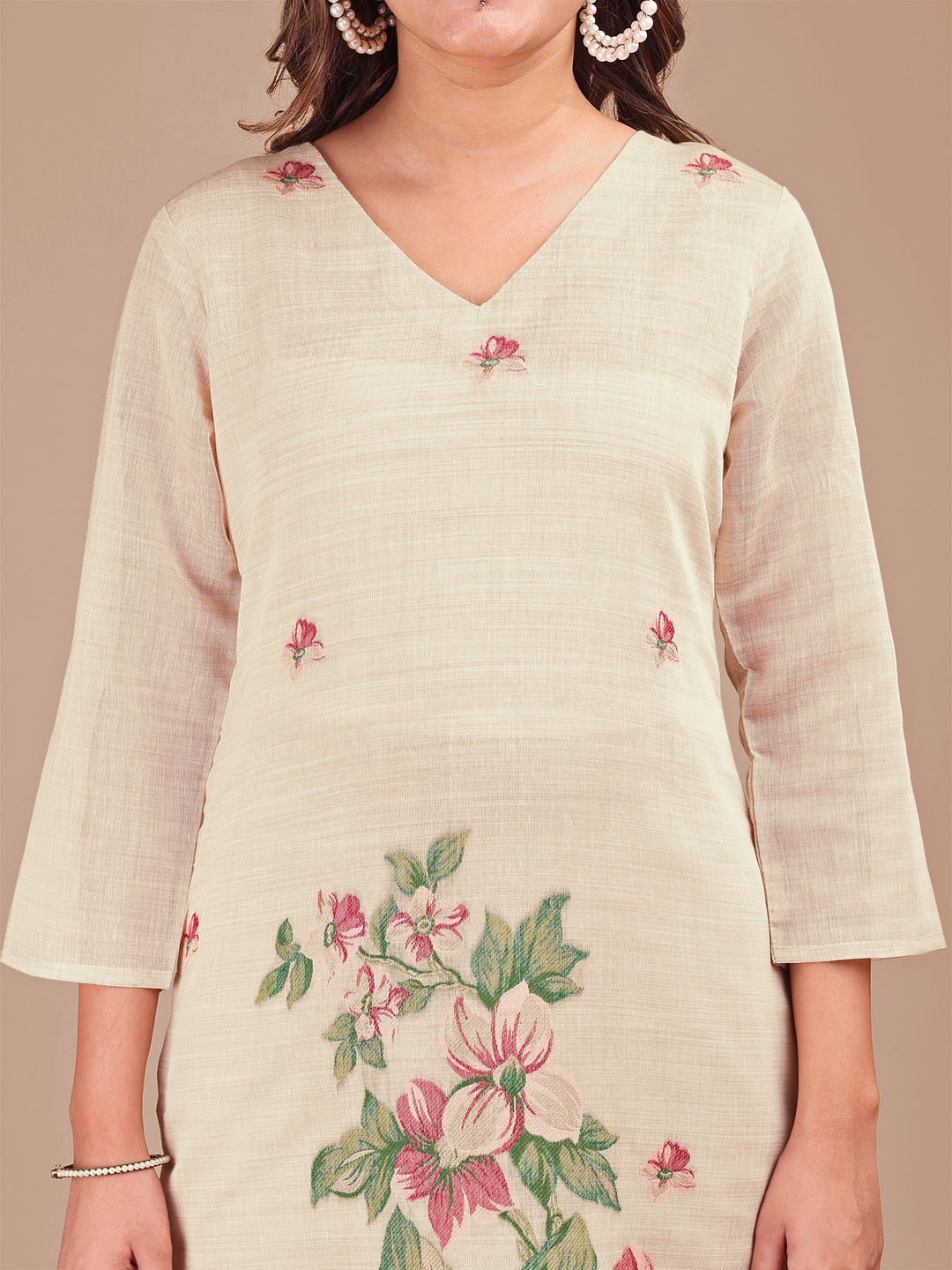 Off White Stylized Weaving Pattern Kurta Set