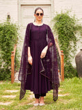 Burgundy Poly Crepe Solid Flared Kurta Set