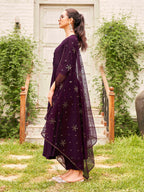 Burgundy Poly Crepe Solid Flared Kurta Set