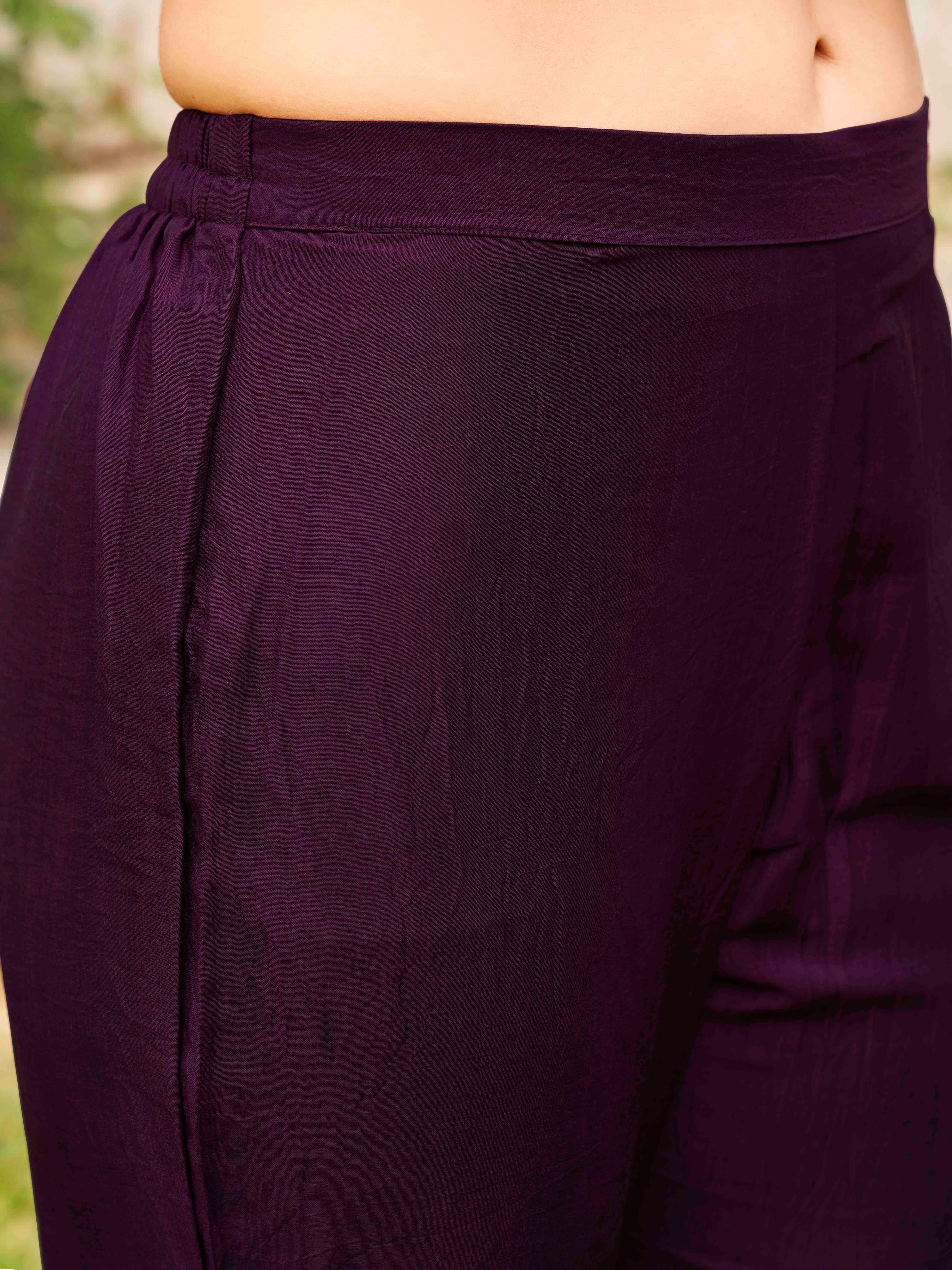 Burgundy Poly Crepe Solid Flared Kurta Set