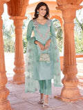 Sea Green Floral Embroidered Regular Pure Cotton Kurta & Trousers With Dupatta