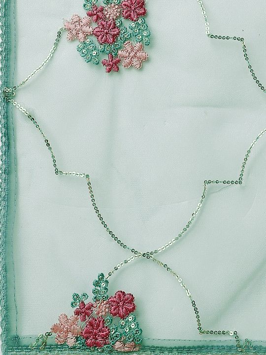 Sea Green Floral Embroidered Regular Pure Cotton Kurta & Trousers With Dupatta