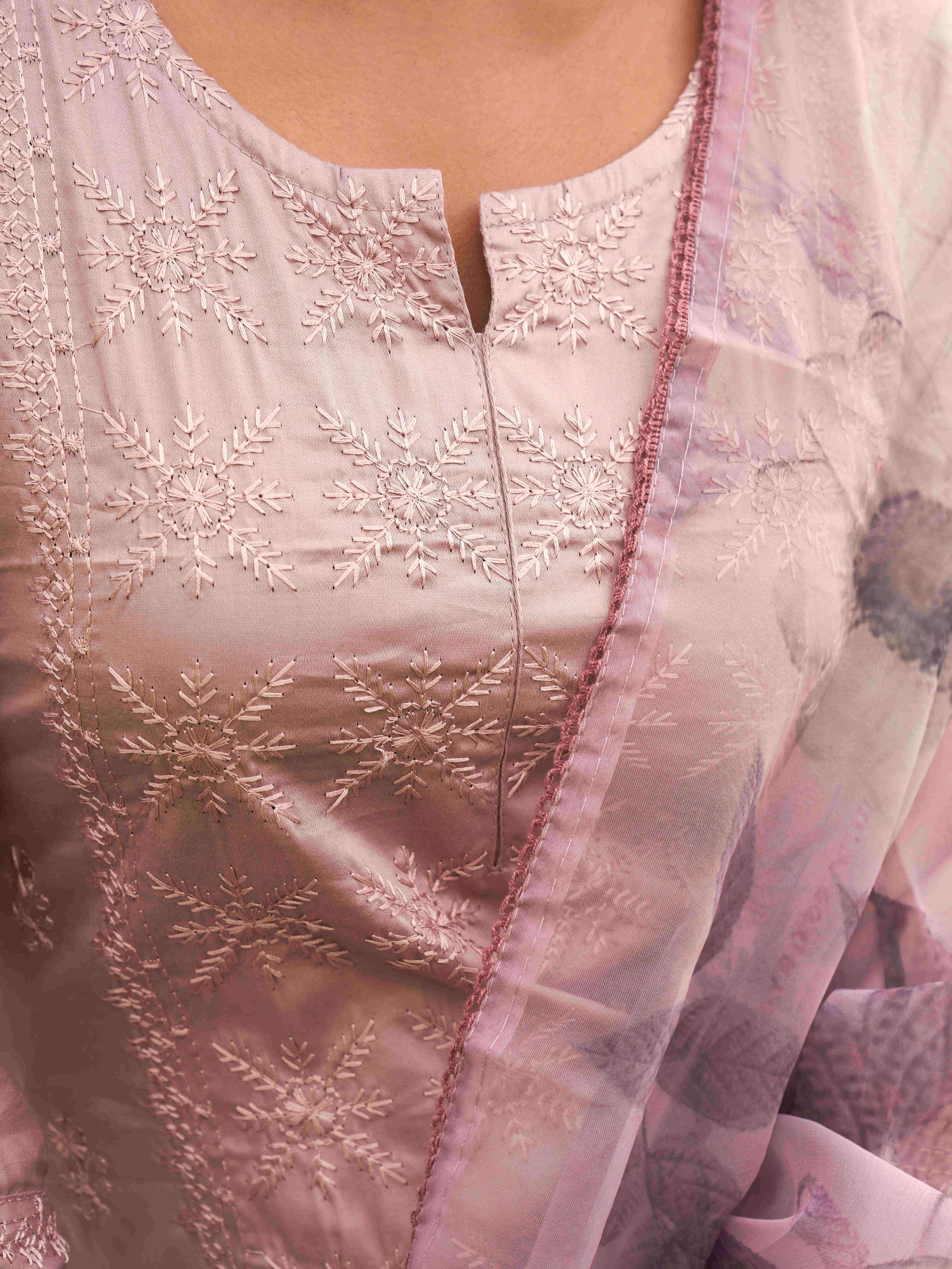 Floral Embroidered Pure Cotton Kurta With Trousers & Dupatta