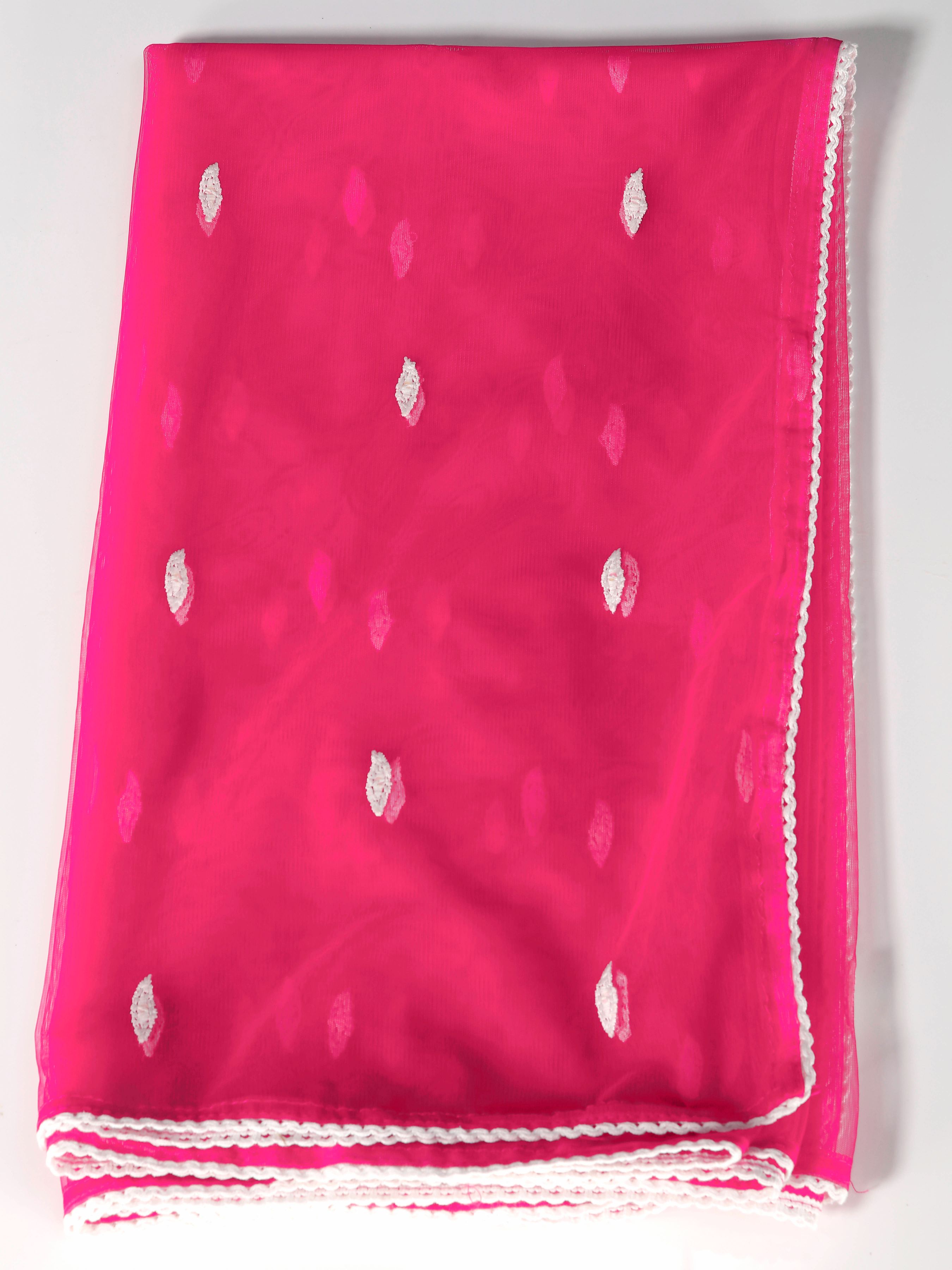 Floral Yoke Design Empire Thread Work Pure Cotton Kurta With Trousers & Dupatta