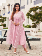 Embroidered Empire Pure Cotton Kurta With Trousers & Dupatta