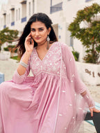 Embroidered Empire Pure Cotton Kurta With Trousers & Dupatta