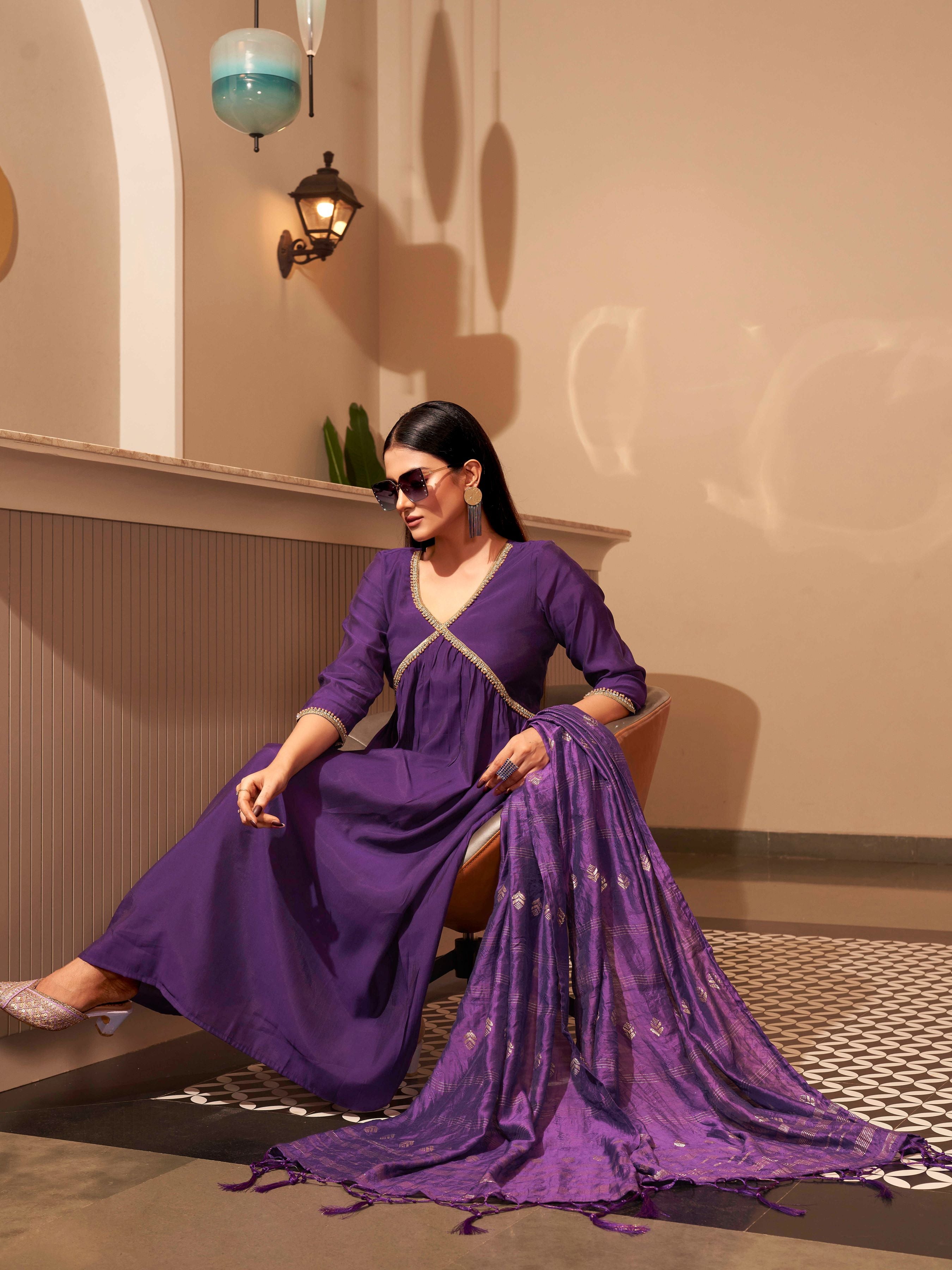 Empire Beads and Stones Anarkali Kurta With Trousers & Dupatta