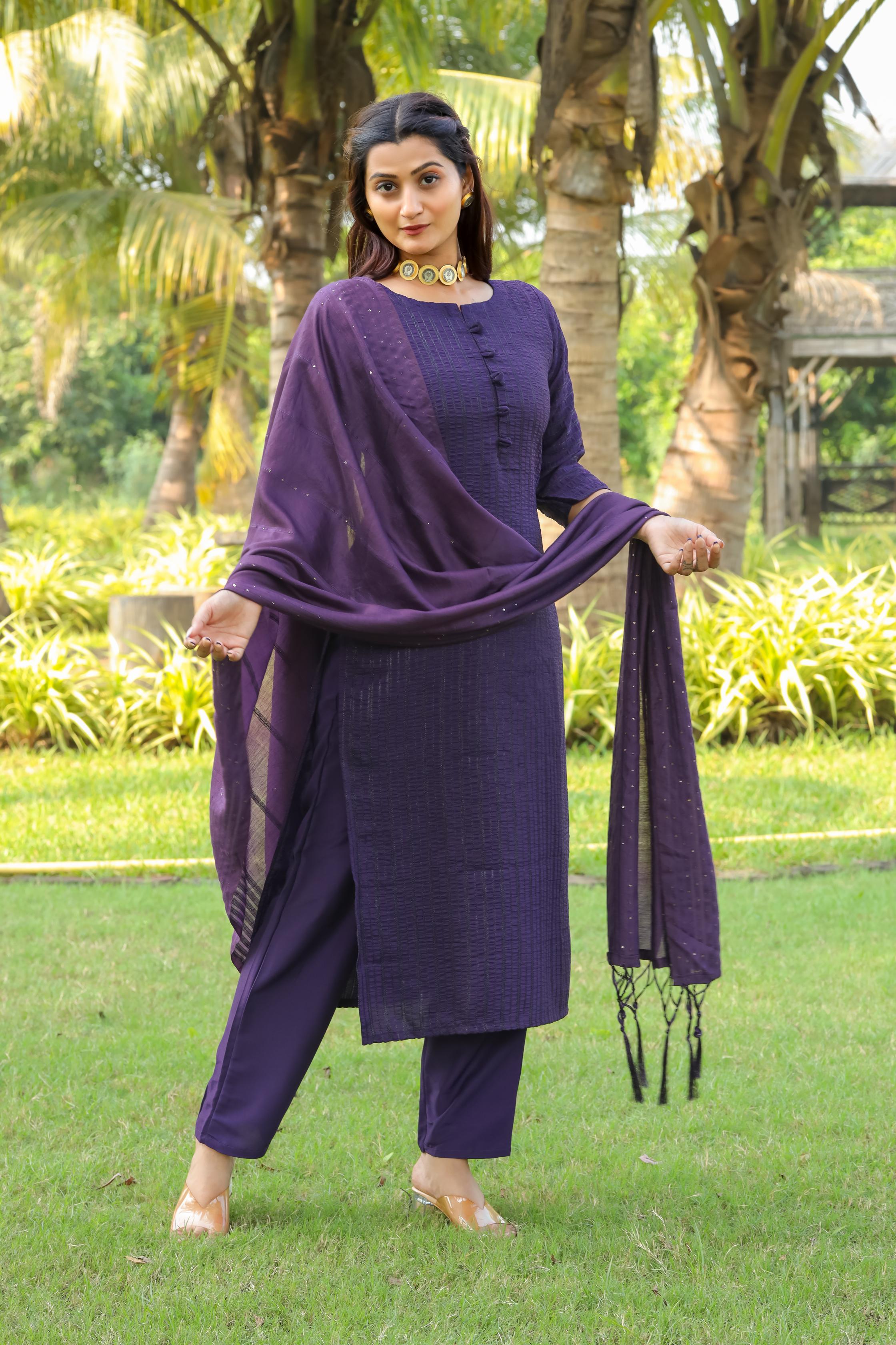 Purple Black Zari Work Kurta Set