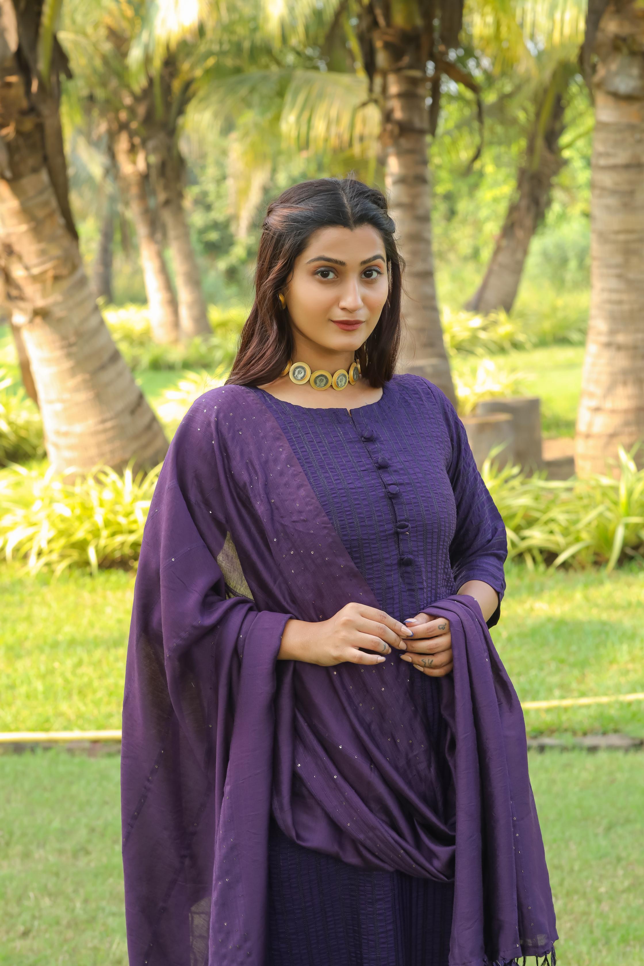 Purple Black Zari Work Kurta Set