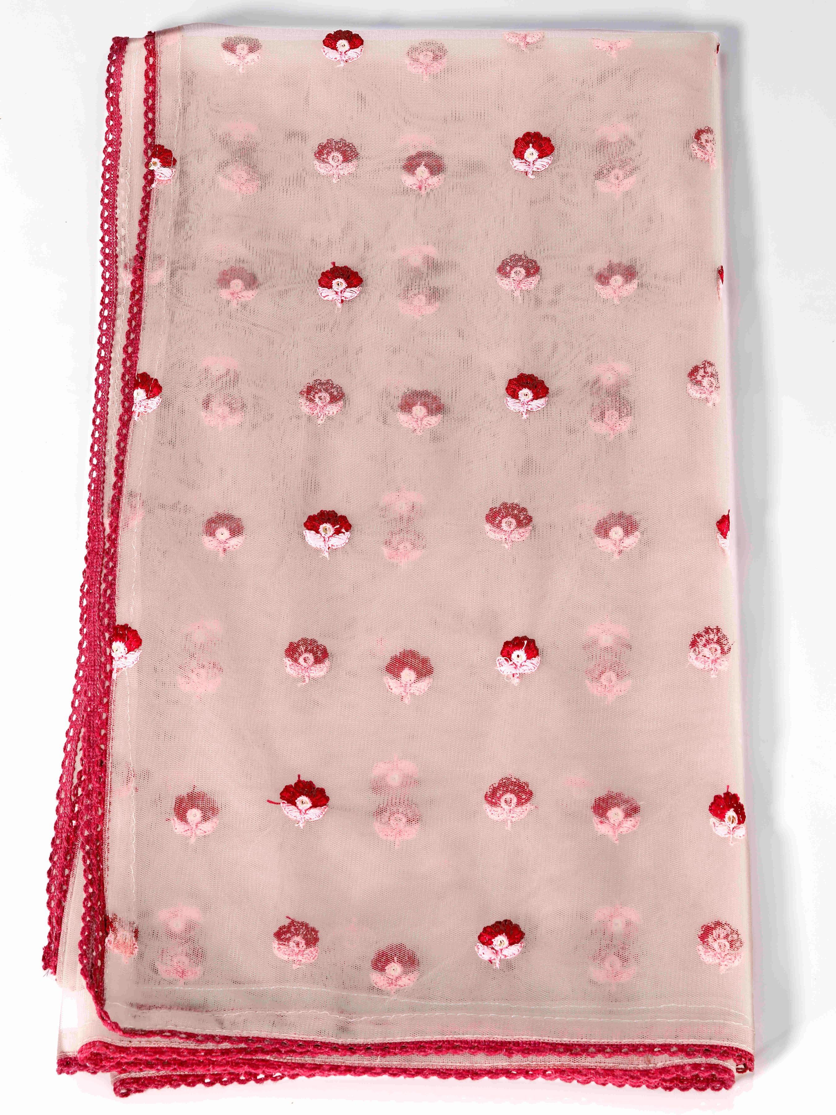 Floral Yoke Design Pleated Thread Work Kurta With Trousers & Dupatta