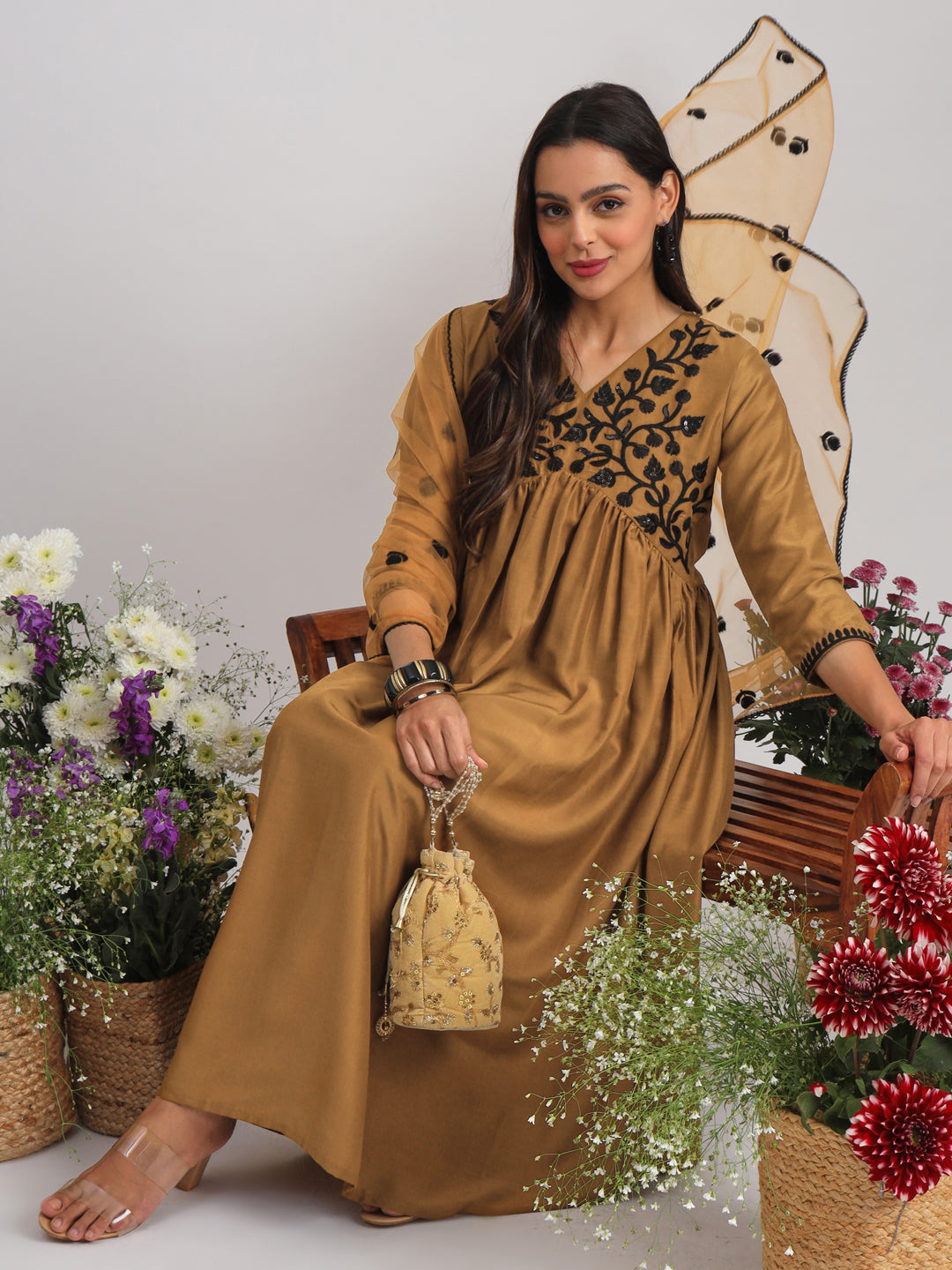 Ethnic Motifs Embroidered Empire Thread Work Kurta with Trousers & With Dupatta