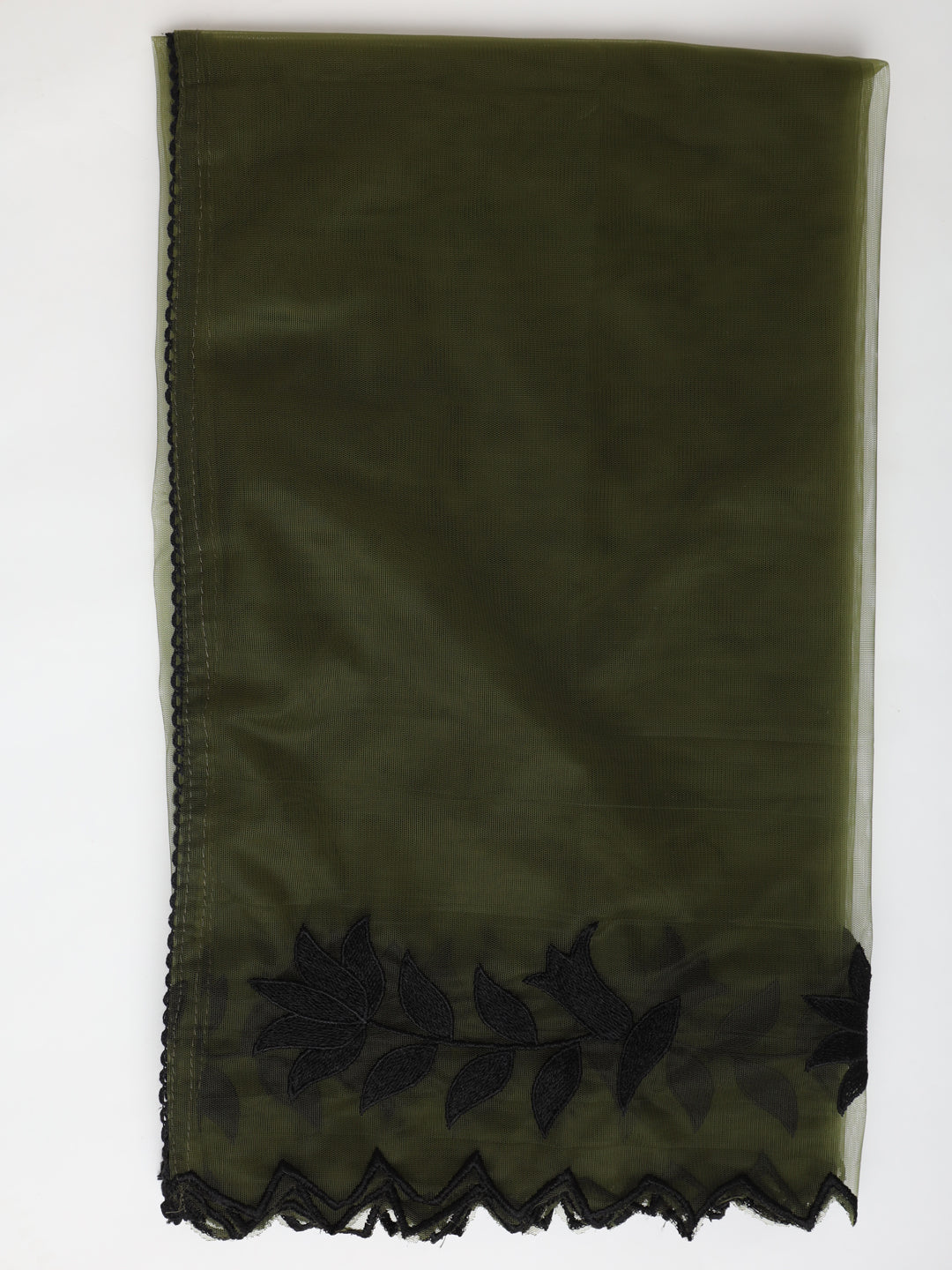 Olive Green Floral Embroidered Straight Kurta With Trousers & Dupatta