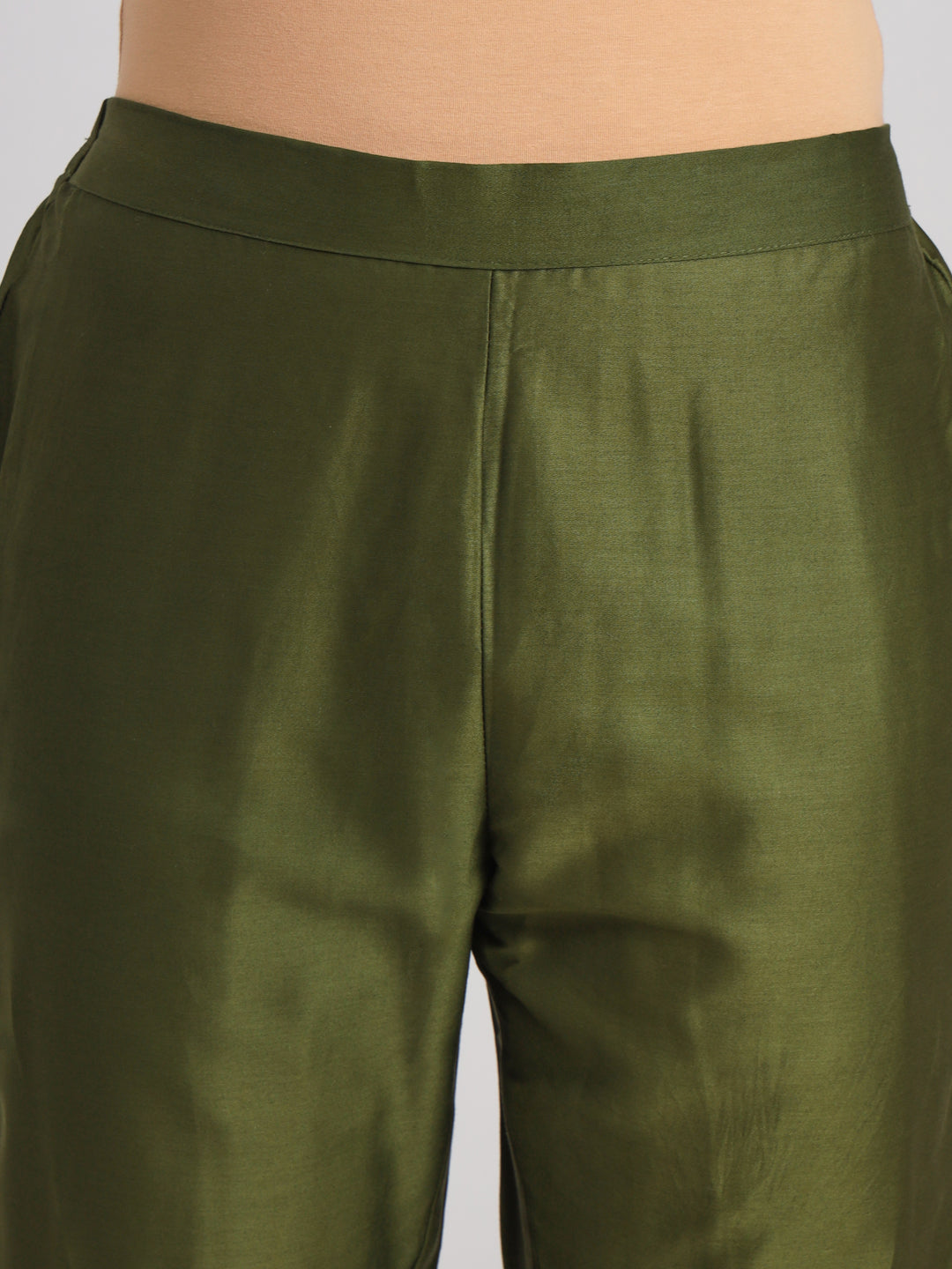 Olive Green Floral Embroidered Straight Kurta With Trousers & Dupatta